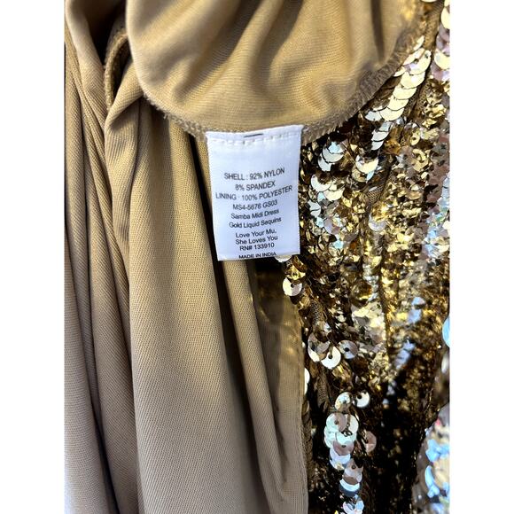 Show Me Your Mumu Samba Midi Dress in Gold Liquid Sequins M - Picture 7 of 8
